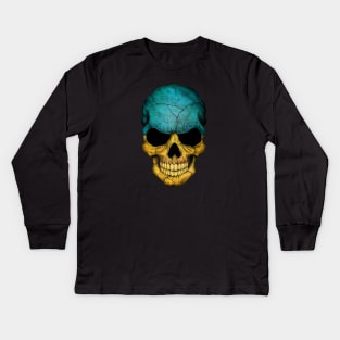 Ukrainian Flag Skull Kids Long Sleeve T-Shirt